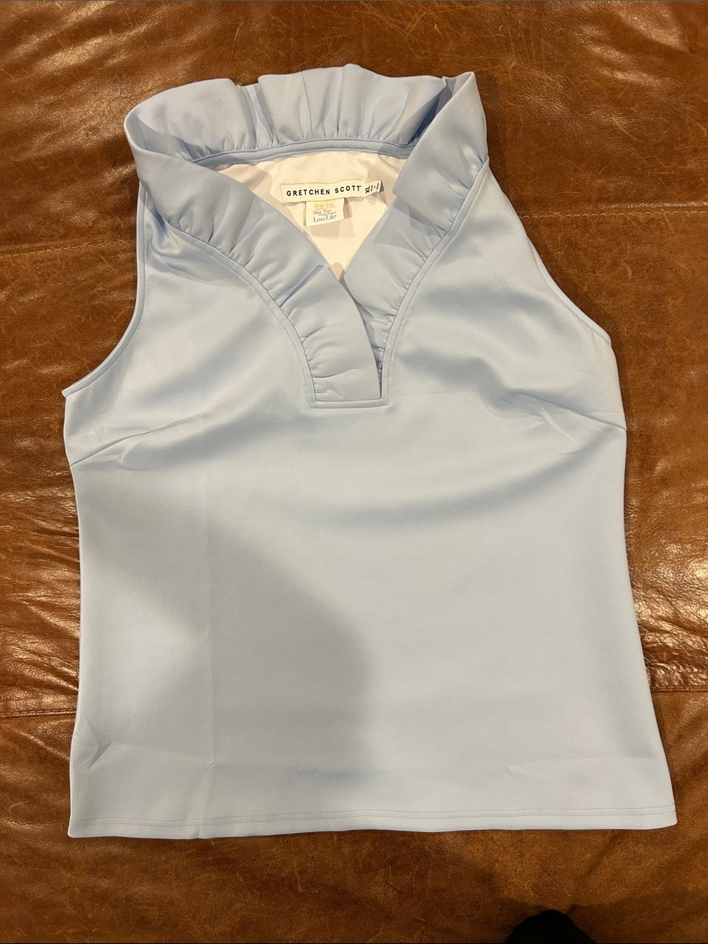 Gretchen Scott Designs Pale Blue Ruffle V-Neck Sleeveless Tank
